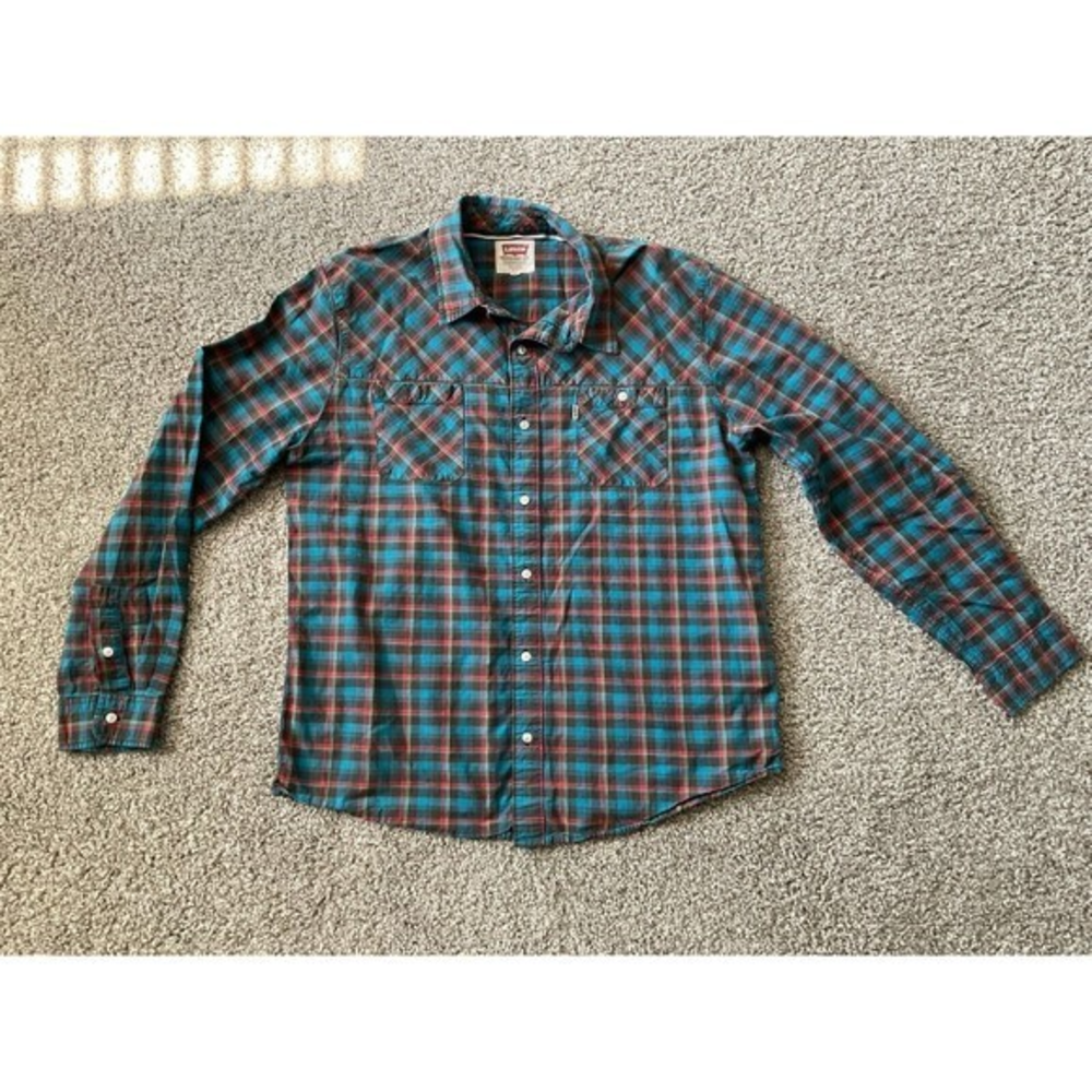 Levi's Plaid‎ Long Sleeve Button-Down Shirt Top Sz 2XL Multicolored